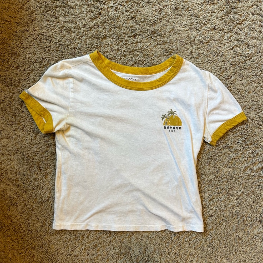 Juniors Arizona Jean Company White and Yellow Crop Top XS